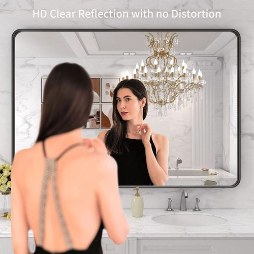 48X32 Inch Matte Black AntiRust Tempered Glass Mirror